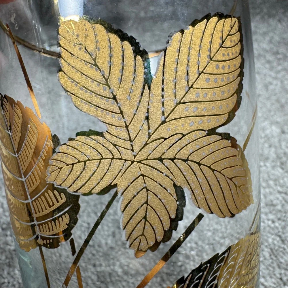 Libbey Highball Glasses Gold Leaf Mid Century‎ Modern Set of 2
